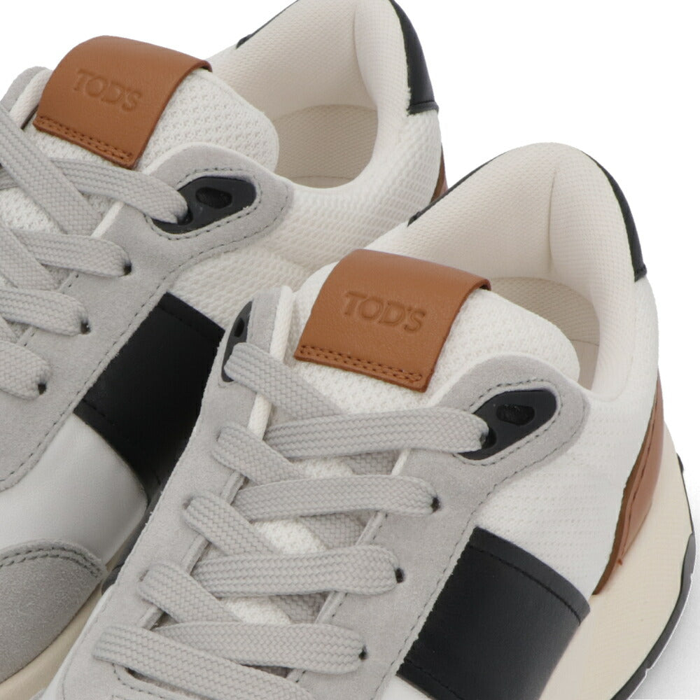 TOD'S トッズ  スニーカー ホワイト×グレー×ブラック メッシュ スムースレザー レースアップ スポーティ ローカット XXM63K0GT80T93