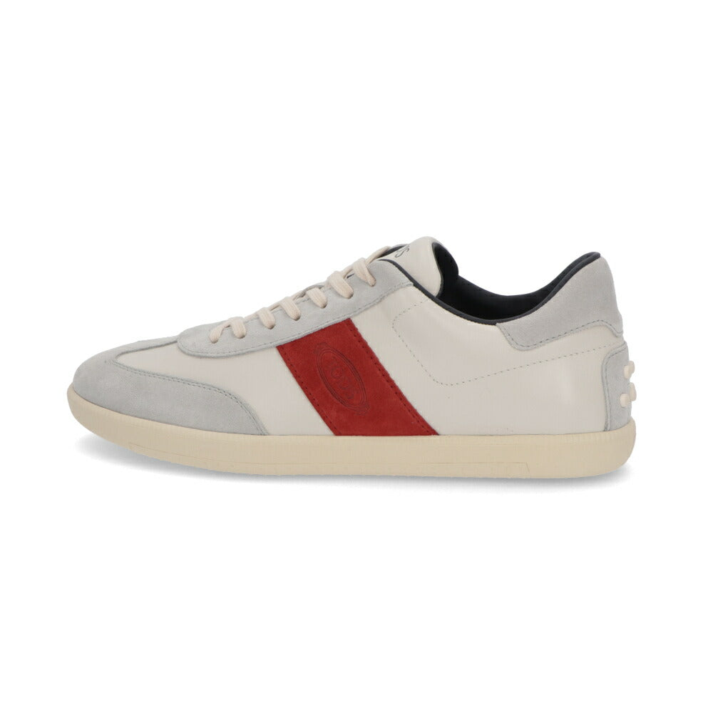 TOD'S スニーカー グレー×レッド スエードカーフスキン スムースカーフスキン レースアップ スポーティ ローカット XXM68C0GC50SOX