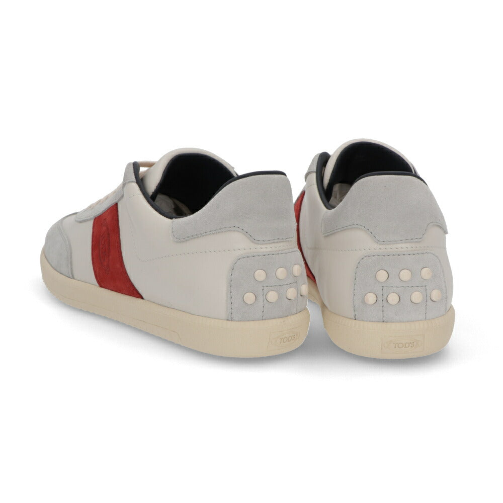 TOD'S スニーカー グレー×レッド スエードカーフスキン スムースカーフスキン レースアップ スポーティ ローカット XXM68C0GC50SOX