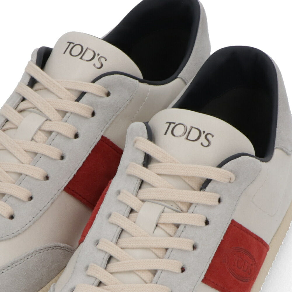 TOD'S スニーカー グレー×レッド スエードカーフスキン スムースカーフスキン レースアップ スポーティ ローカット XXM68C0GC50SOX