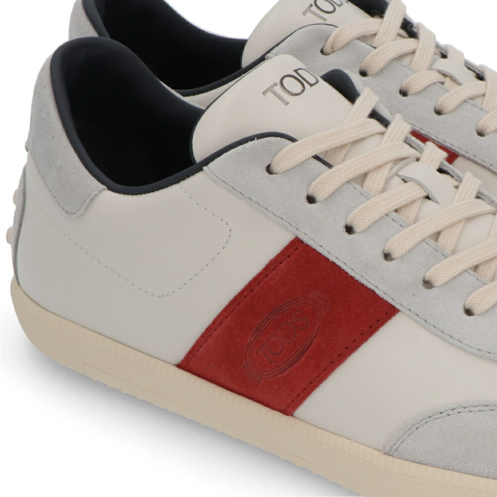 TOD'S スニーカー グレー×レッド スエードカーフスキン スムースカーフスキン レースアップ スポーティ ローカット XXM68C0GC50SOX