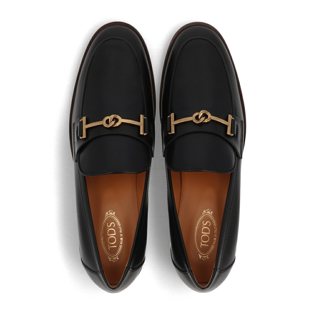 TOD'S レザーシューズ ブラック ブラウン カーフスキン ビットローファー ダブルT ローファー XXW28K0HP50NF5