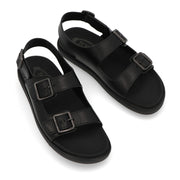 TOD'S サンダル ブラック スムースカーフスキン レザーサンダル ダブルベルト XXM60K0HB70NHV