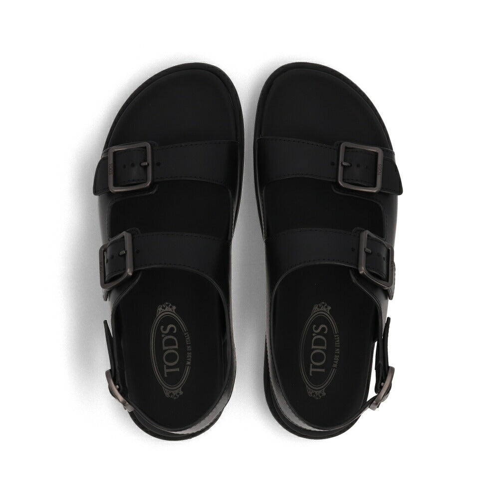 TOD'S サンダル ブラック スムースカーフスキン レザーサンダル ダブルベルト XXM60K0HB70NHV