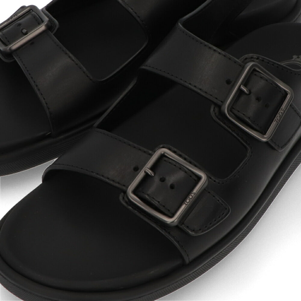 TOD'S サンダル ブラック スムースカーフスキン レザーサンダル ダブルベルト XXM60K0HB70NHV