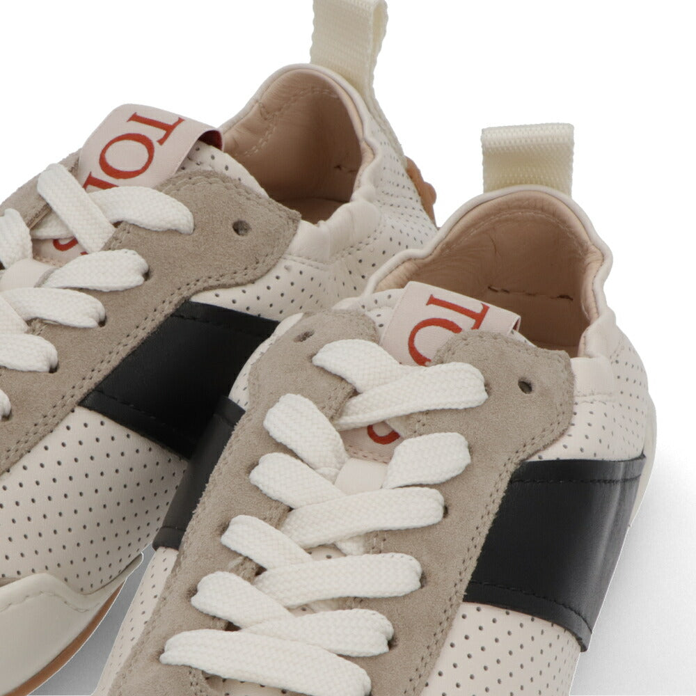 TOD'S スニーカー ブラック オフホワイト レザー レザースニーカー フラット XXW05L0HZ70K1E