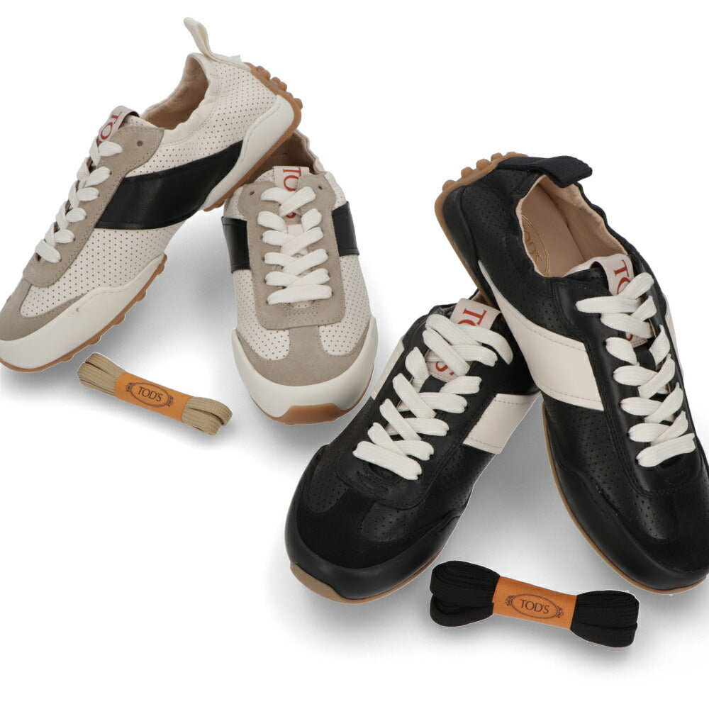 TOD'S スニーカー ブラック オフホワイト レザー レザースニーカー フラット XXW05L0HZ70K1E