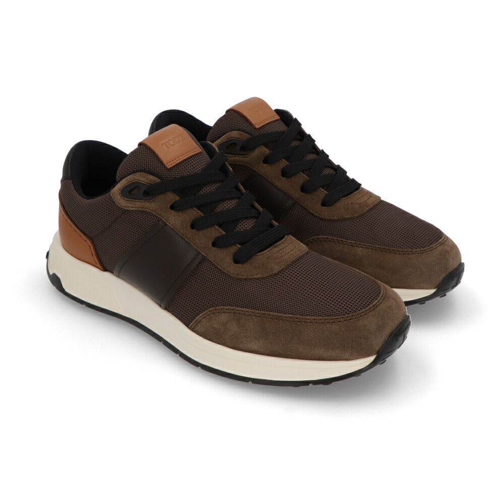 TOD'S スニーカー オリーブブラウン スエード メッシュ レースアップ フラットソール スポーティ ローカット XXM63K0GT70TO5