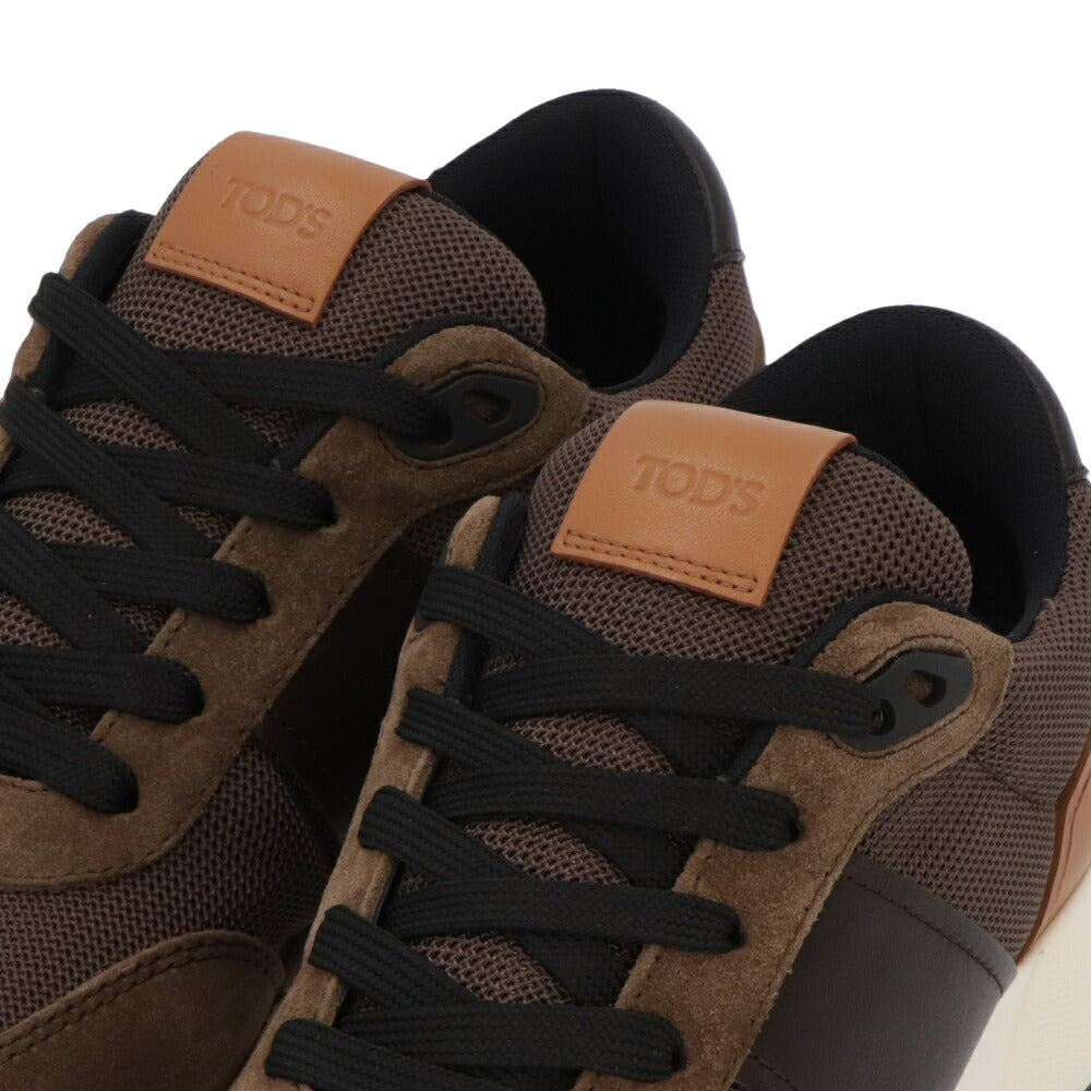 TOD'S スニーカー オリーブブラウン スエード メッシュ レースアップ フラットソール スポーティ ローカット XXM63K0GT70TO5