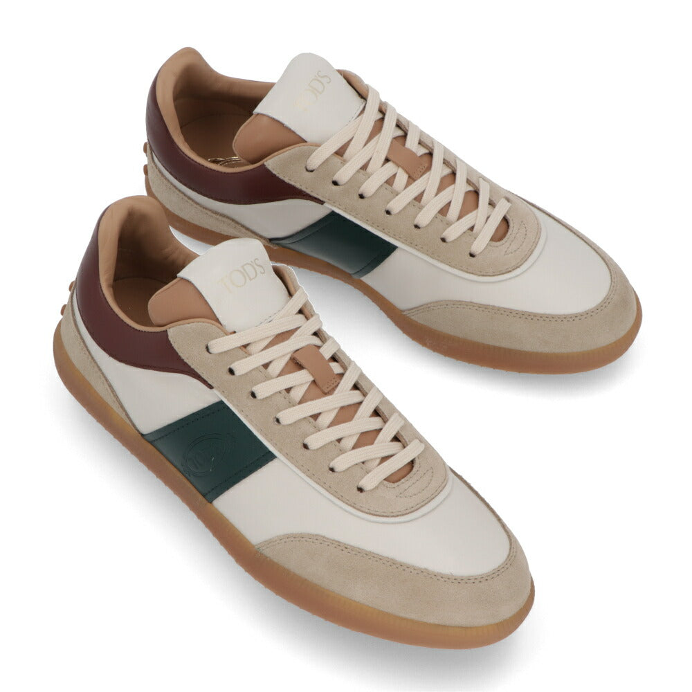 TOD'S スニーカー ホワイト×グリーン×ボルドー スエード スムースレザー レースアップ バイカラー ローカット XXM68C0DP30IRA