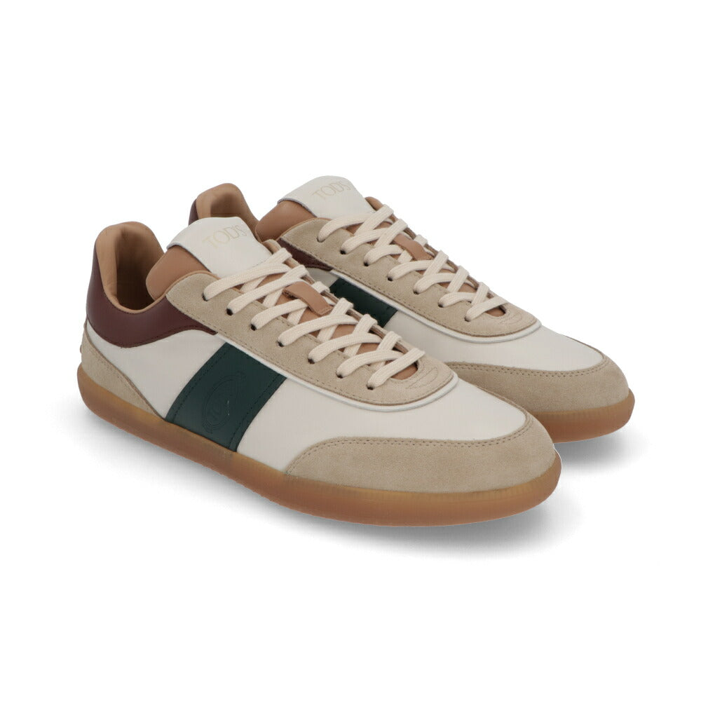 TOD'S スニーカー ホワイト×グリーン×ボルドー スエード スムースレザー レースアップ バイカラー ローカット XXM68C0DP30IRA