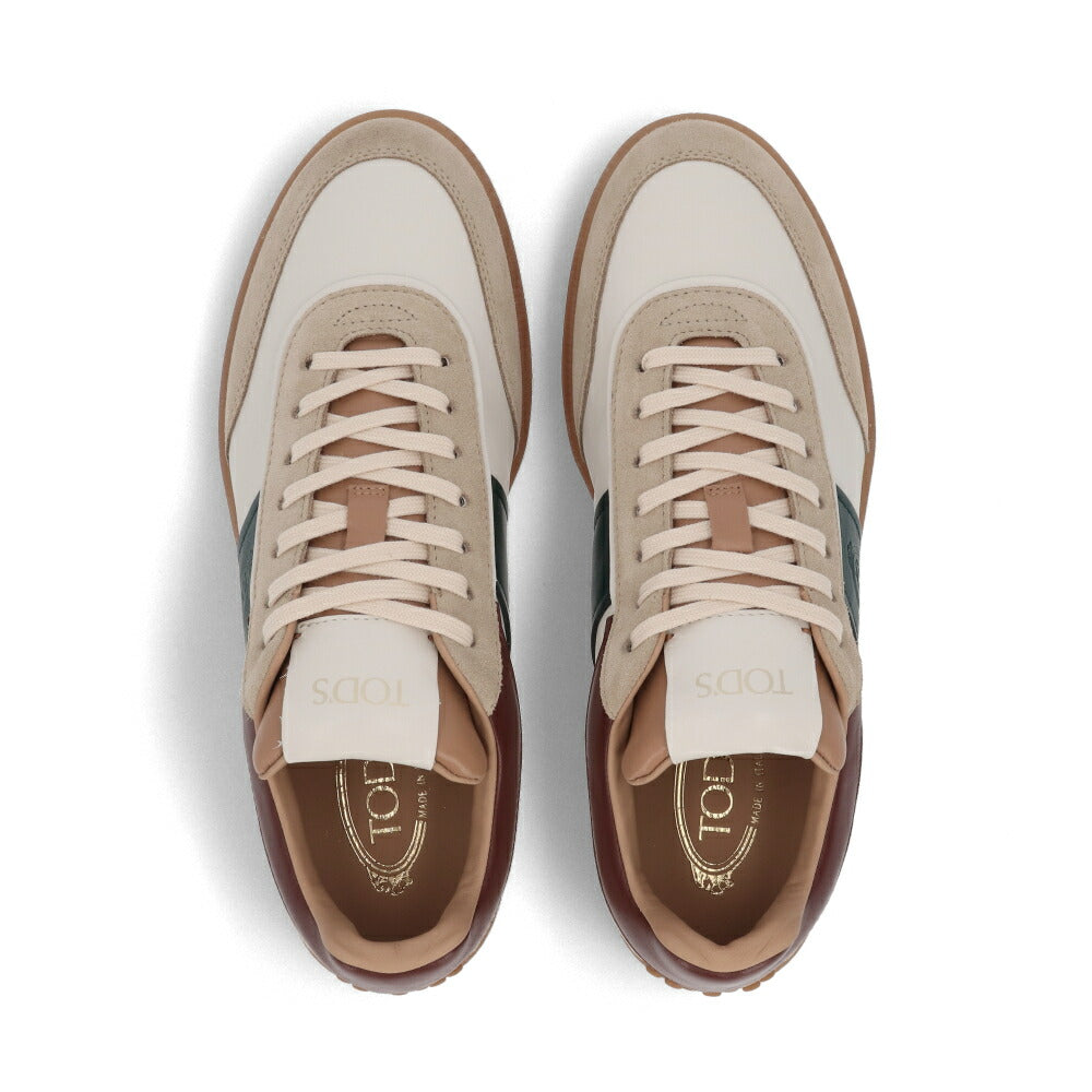 TOD'S トッズ  スニーカー ホワイト×グリーン×ボルドー スエード スムースレザー レースアップ バイカラー ローカット XXM68C0DP30IRA