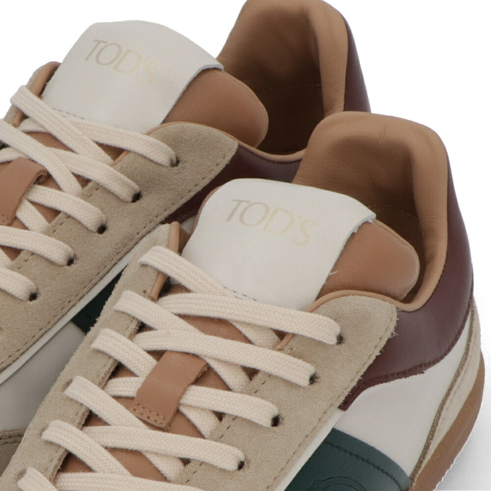 TOD'S トッズ  スニーカー ホワイト×グリーン×ボルドー スエード スムースレザー レースアップ バイカラー ローカット XXM68C0DP30IRA