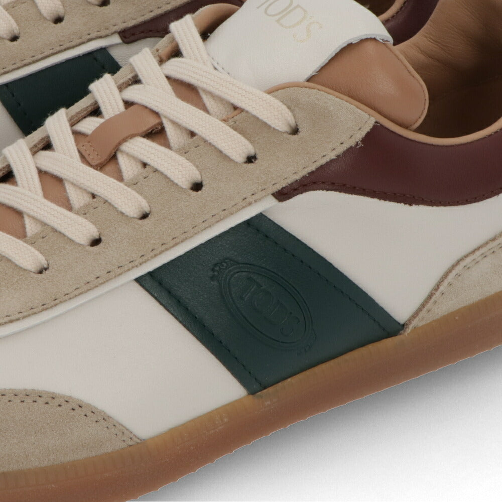 TOD'S トッズ  スニーカー ホワイト×グリーン×ボルドー スエード スムースレザー レースアップ バイカラー ローカット XXM68C0DP30IRA