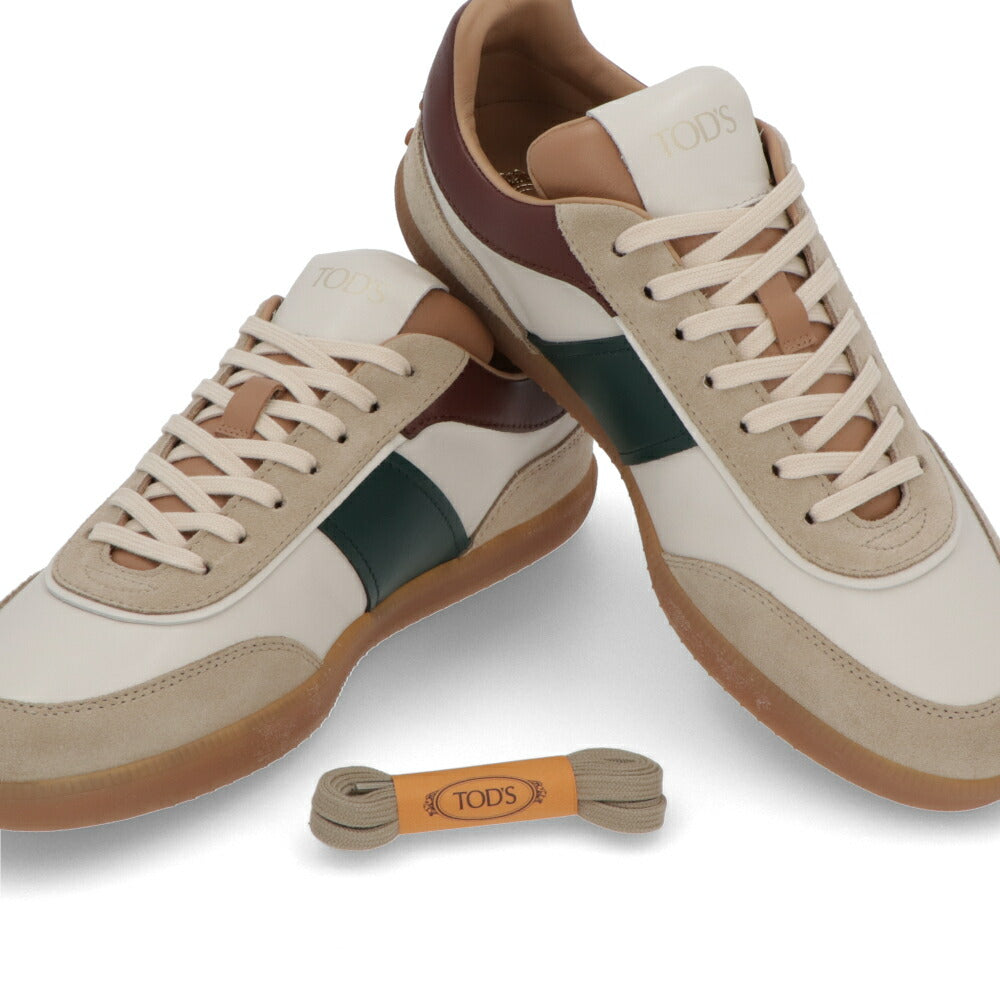 TOD'S トッズ  スニーカー ホワイト×グリーン×ボルドー スエード スムースレザー レースアップ バイカラー ローカット XXM68C0DP30IRA
