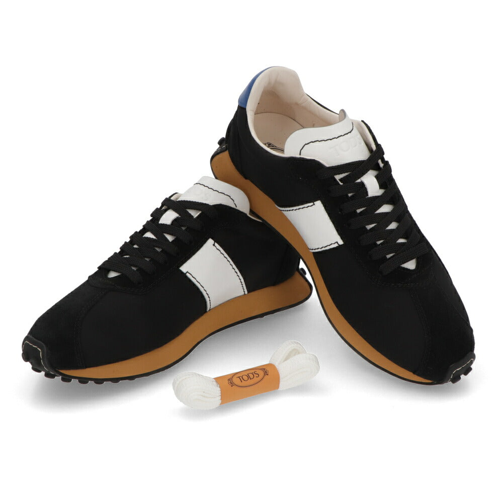 TOD'S スニーカー  ブラック×ホワイト レザー ファブリック  ローカット XXM26L0IK70TNN