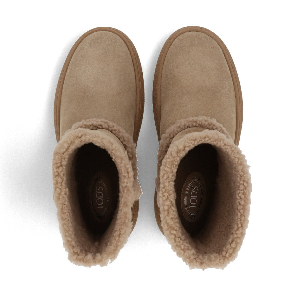 TOD'S ブーツ  ベージュ ブラック ムートン ロゴ ショートブーツ XXW09J0HQ60I0X