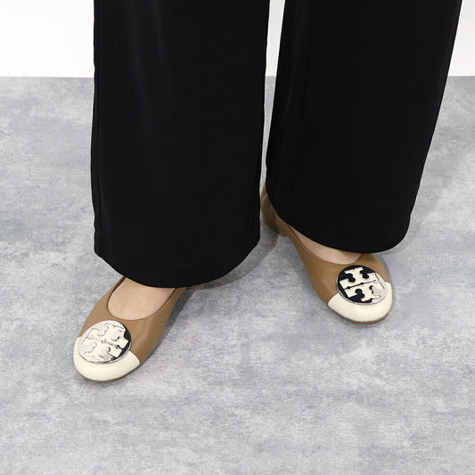 トリー バーチ Tory Burch シューズ パンプス レディース CLAIRE CAP TOE BALLET クレア キャップ トゥバレエ クリーム×ブラック レザー ラバー バレエシューズ ダブルT ロゴ ヒールなし 148336  250