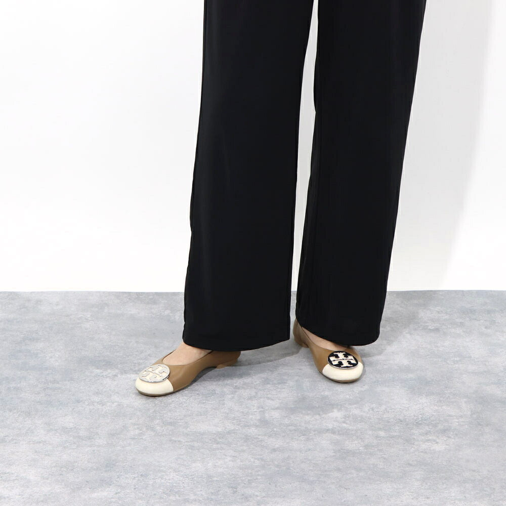 トリー バーチ Tory Burch シューズ パンプス レディース CLAIRE CAP TOE BALLET クレア キャップ トゥバレエ クリーム×ブラック レザー ラバー バレエシューズ ダブルT ロゴ ヒールなし 148336  250