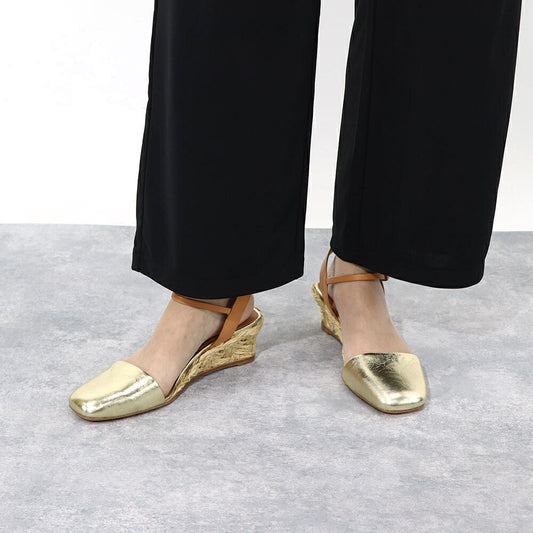 トリー バーチ Tory Burch シューズ サンダル レディース CLOSED TOE MID ESPADRILLE ゴールド レザー エスパドリーユ アンクルストラップ付き ヒールあり 150881  700