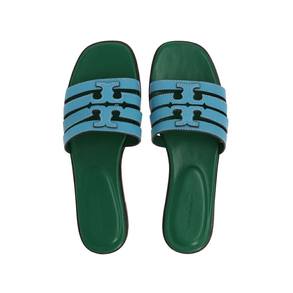 Tory Burch ライトブルー×グリーン フラットサンダル ダブルT 158616