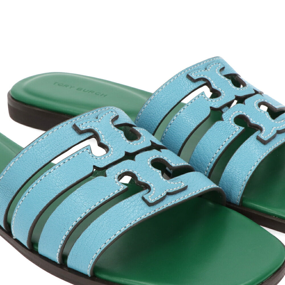 Tory Burch ライトブルー×グリーン フラットサンダル ダブルT 158616