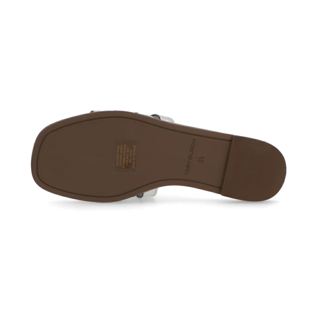 Tory Burch サンダル シルバー×ブラウン フラットサンダル スライドサンダル ダブルT 159328