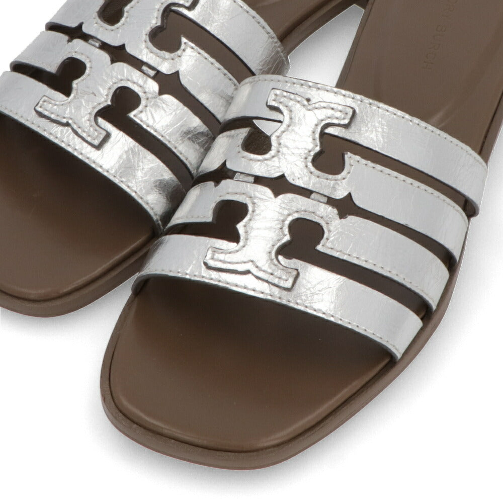 Tory Burch サンダル シルバー×ブラウン フラットサンダル スライドサンダル ダブルT 159328