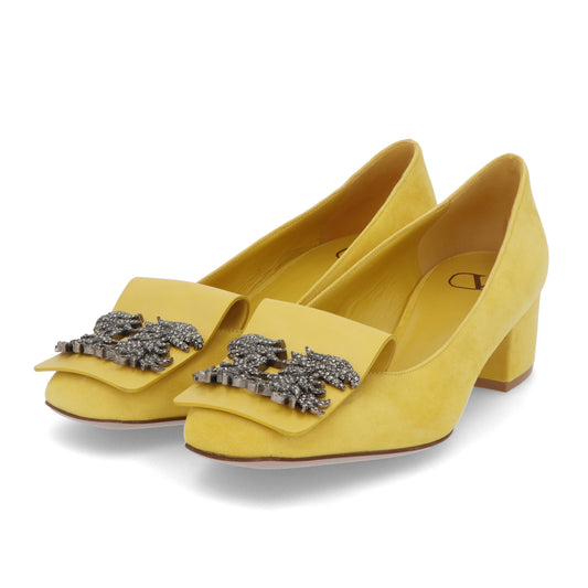 ヴァレンティノ VALENTINO パンプス TW2S0V29 ZCI KG0 レディース イエロー チャンキーヒール  ビジュー 新品