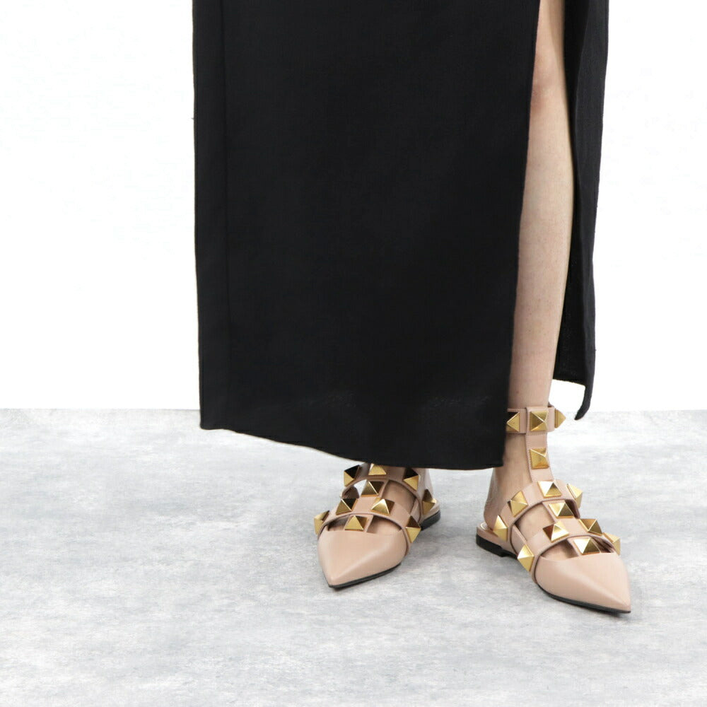 VALENTINO フラット パンプス ローマンスタッズ レザー