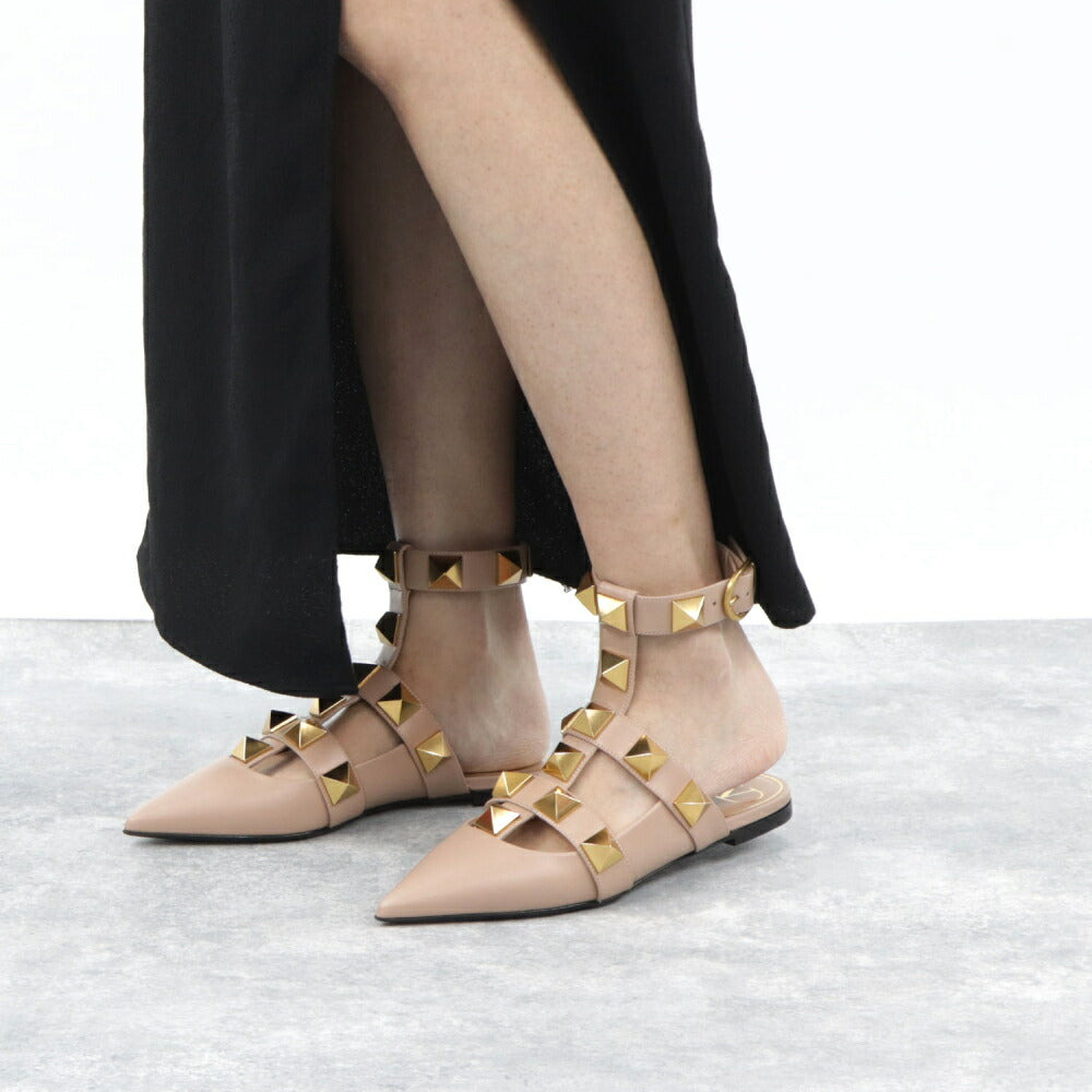 VALENTINO フラット パンプス ローマンスタッズ レザー