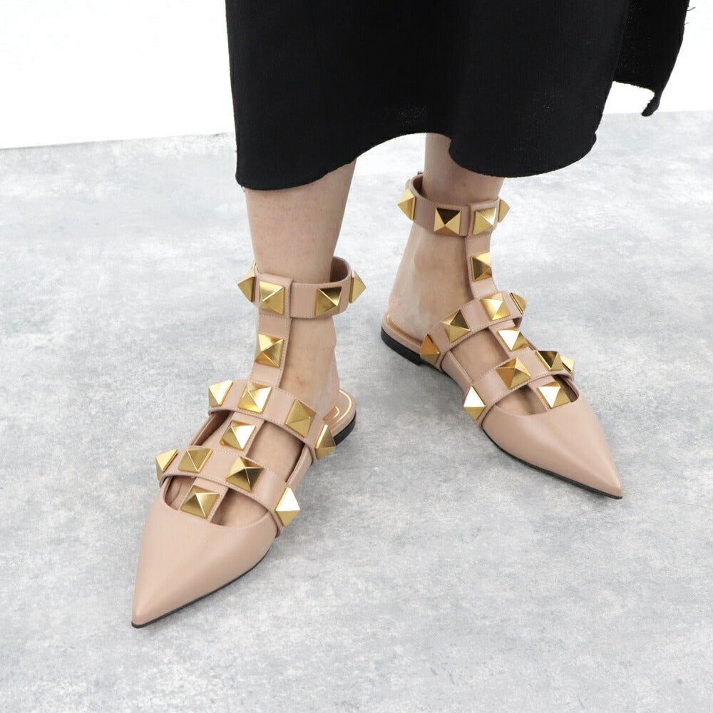 VALENTINO フラット パンプス ローマンスタッズ レザー