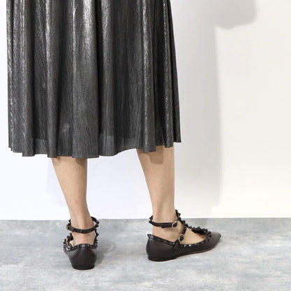 ヴァレンティノ VALENTINO シューズ パンプス レディース ダークブラウン レザー フラットシューズ ロックスタッズ ポインテッドトゥ ヒールなし 2W0S0376VB8
