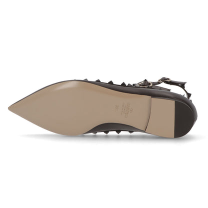 ヴァレンティノ VALENTINO シューズ パンプス レディース ダークブラウン レザー フラットシューズ ロックスタッズ ポインテッドトゥ ヒールなし 2W0S0376VB8