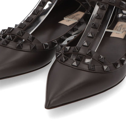 ヴァレンティノ VALENTINO シューズ パンプス レディース ダークブラウン レザー フラットシューズ ロックスタッズ ポインテッドトゥ ヒールなし 2W0S0376VB8