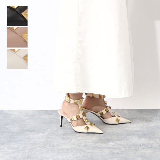 ヴァレンティノ VALENTINO シューズ パンプス レディース ブラック ベージュ アイボリー レザー ローマンスタッズ ポインテッドトゥ ゴールド金具 サンダル ヒールあり 2W2S0CB2ZWM