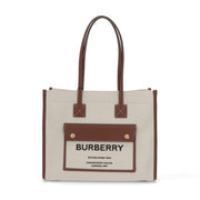 BURBERRY バーバリー レディース バッグ トートバッグ ブラウン×ホワイト カーフレザー コットン リネン ツートン キャンバスバッグ 8044138