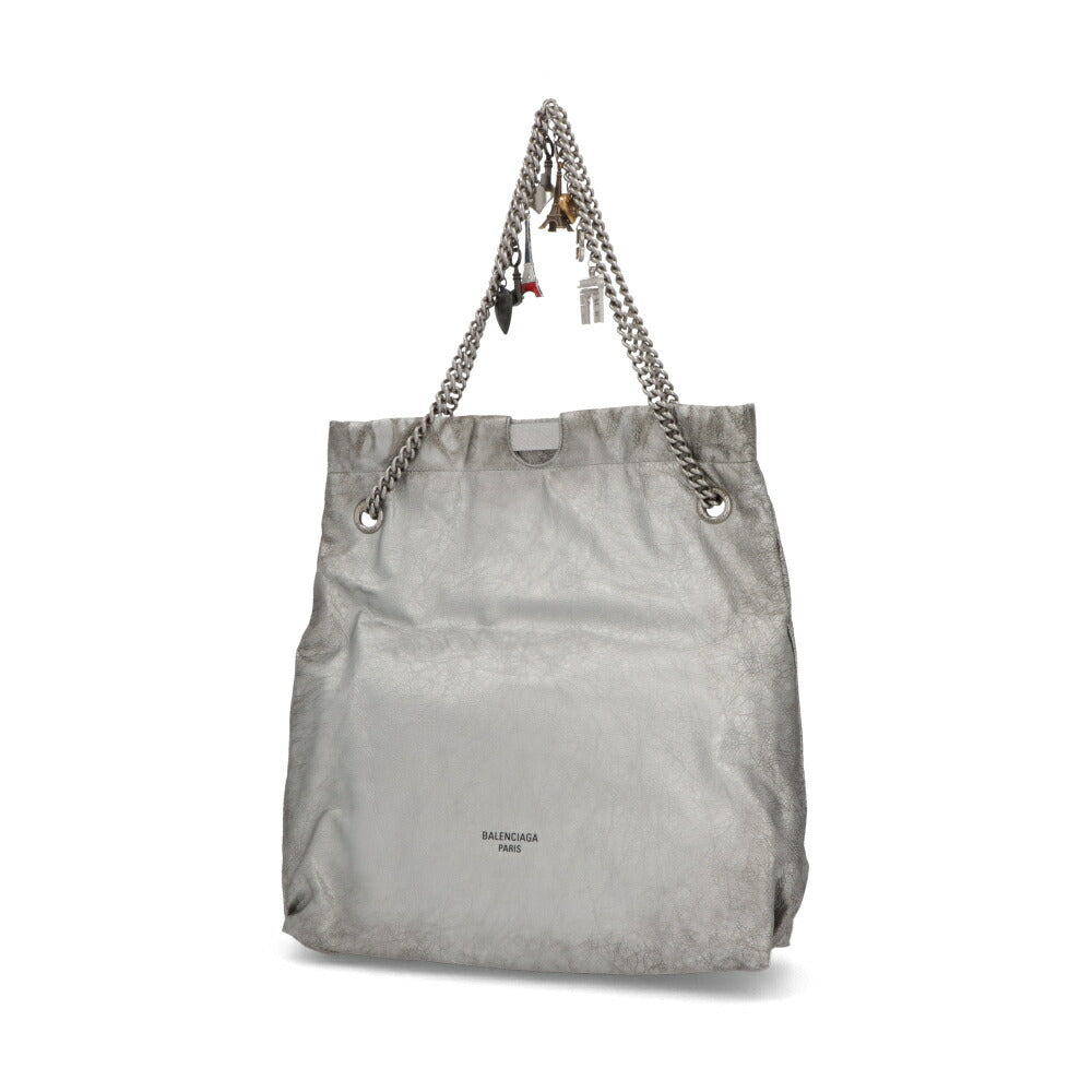 BALENCIAGA トートバッグ クラッシュレザーミディアムトートバッグ シルバー チェーンバッグ ロゴ チャーム付き 742941 2AA9Q 8110
