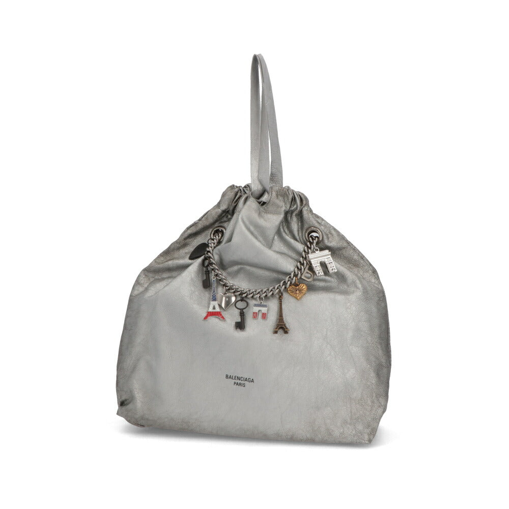 BALENCIAGA トートバッグ クラッシュレザーミディアムトートバッグ シルバー チェーンバッグ ロゴ チャーム付き 742941 2AA9Q 8110