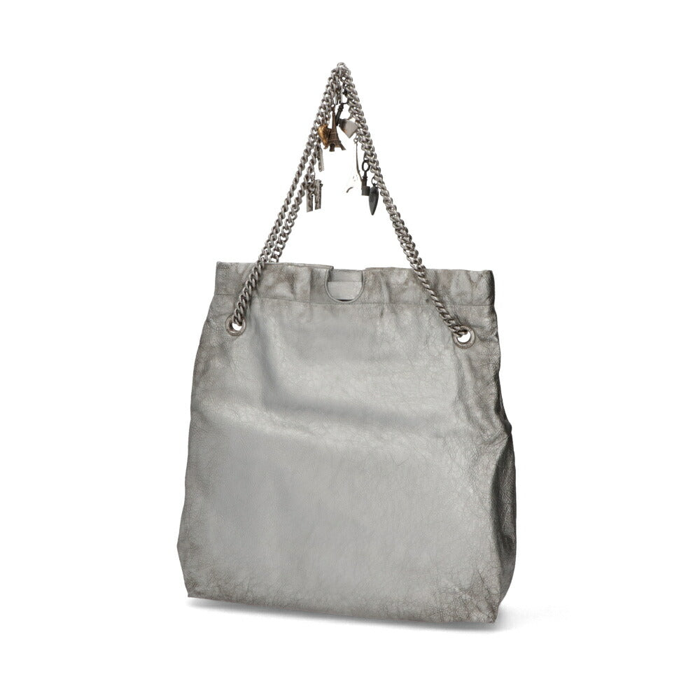 BALENCIAGA バレンシアガ トートバッグ クラッシュレザーミディアムトートバッグ シルバー チェーンバッグ ロゴ チャーム付き 742941 2AA9Q 8110