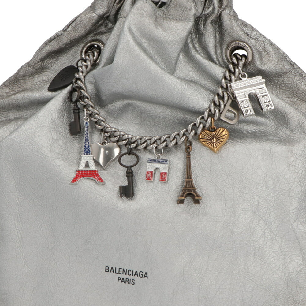 BALENCIAGA バレンシアガ トートバッグ クラッシュレザーミディアムトートバッグ シルバー チェーンバッグ ロゴ チャーム付き 742941 2AA9Q 8110