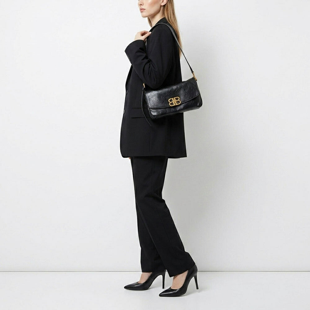 BALENCIAGA バレンシアガ レディース バッグ ショルダーバッグ ブラック カーフレザー チェーン フラップバッグ 748596 2AAIZ