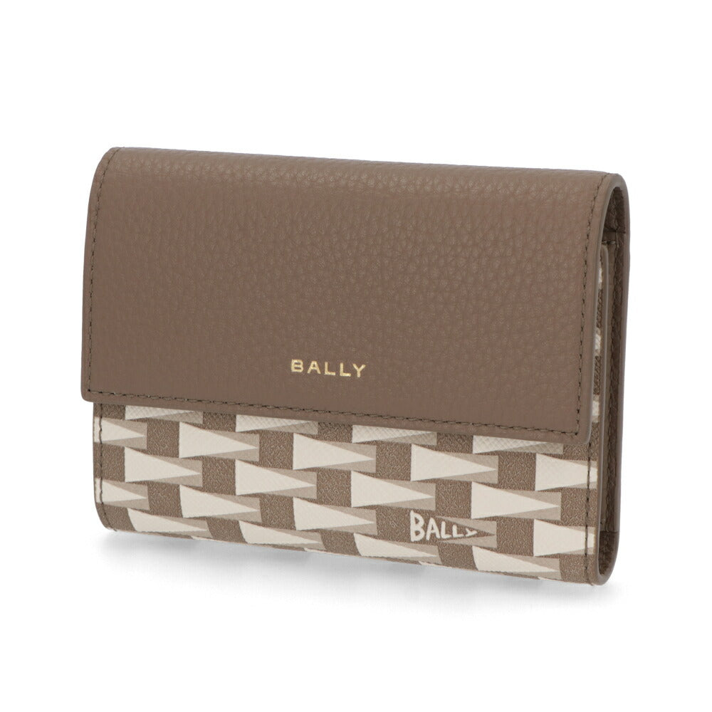 BALLY 三つ折り財布 グレージュ レザー ロゴ ペナントモチーフ