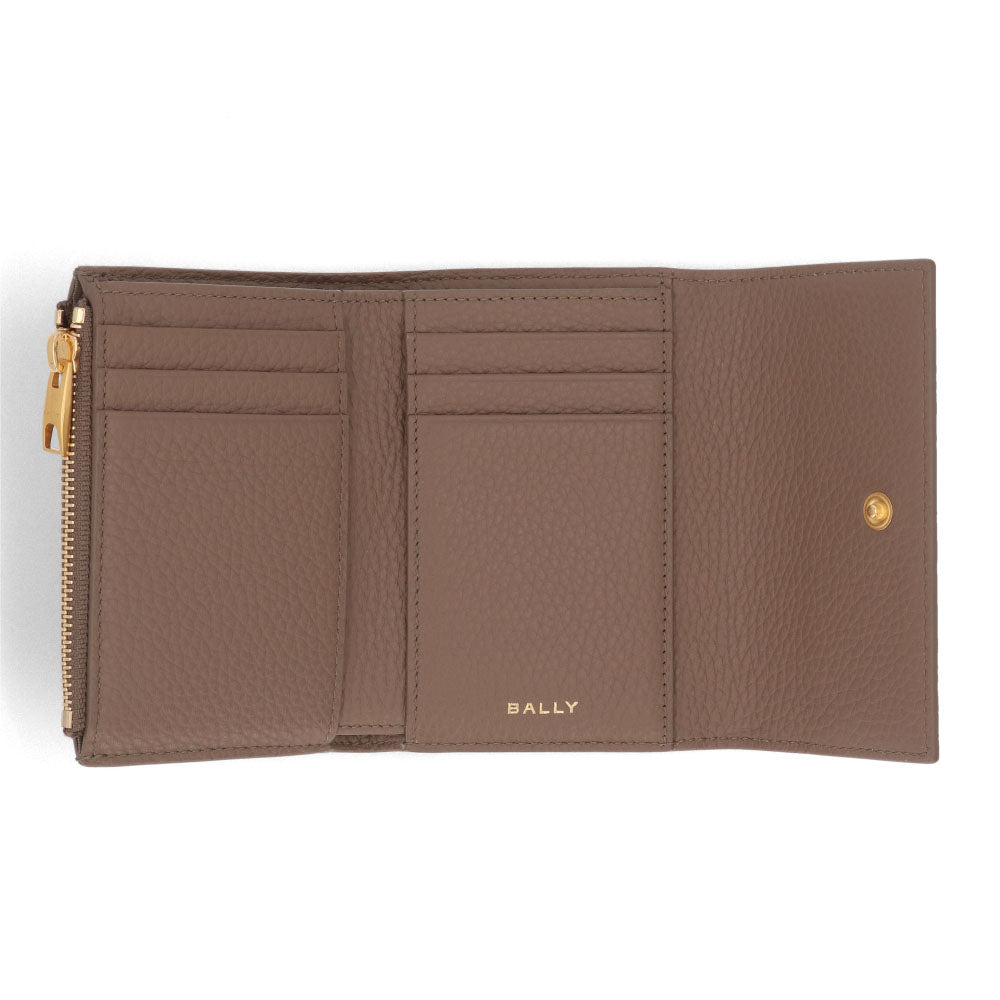 BALLY 三つ折り財布 グレージュ レザー ロゴ ペナントモチーフ