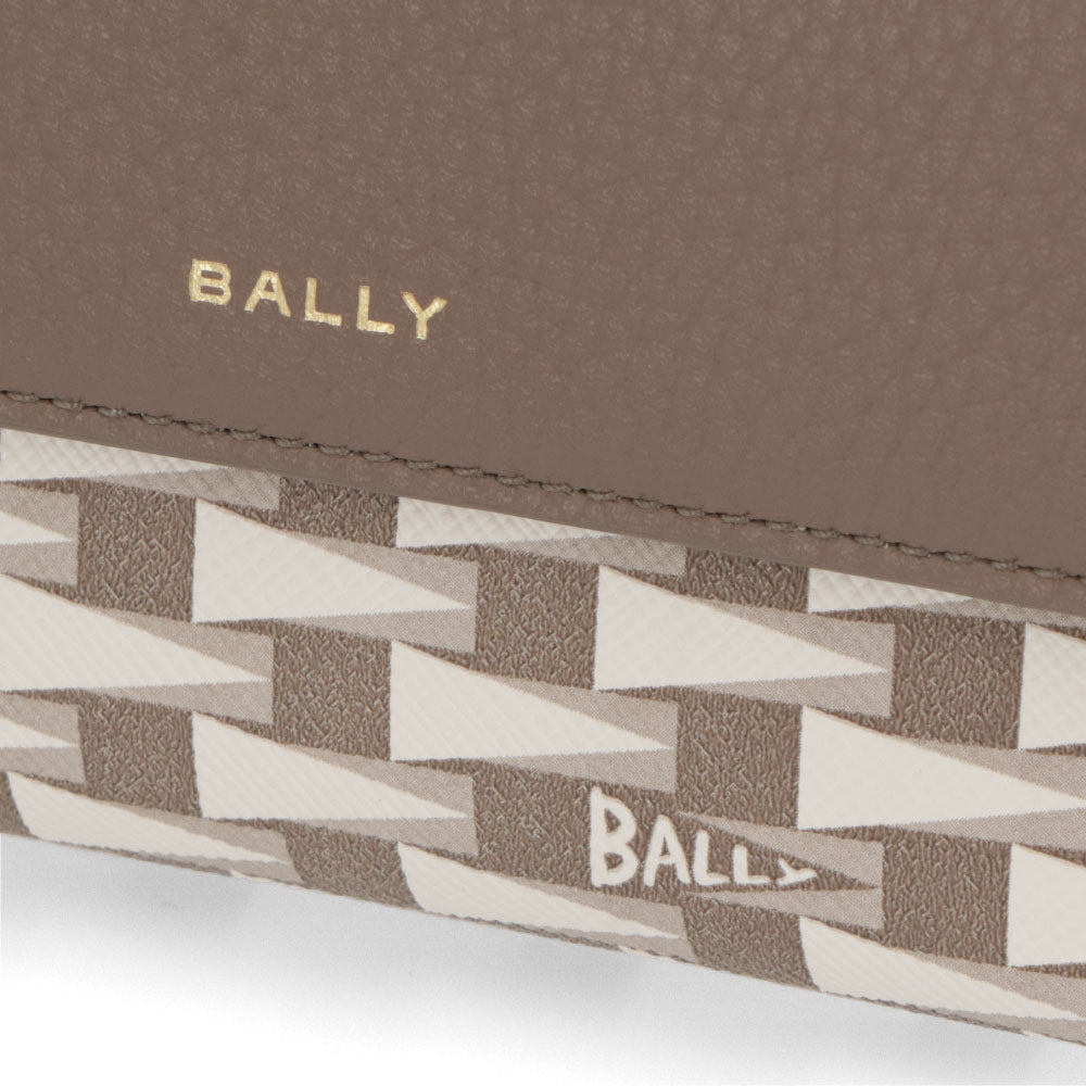 BALLY 三つ折り財布 グレージュ レザー ロゴ ペナントモチーフ
