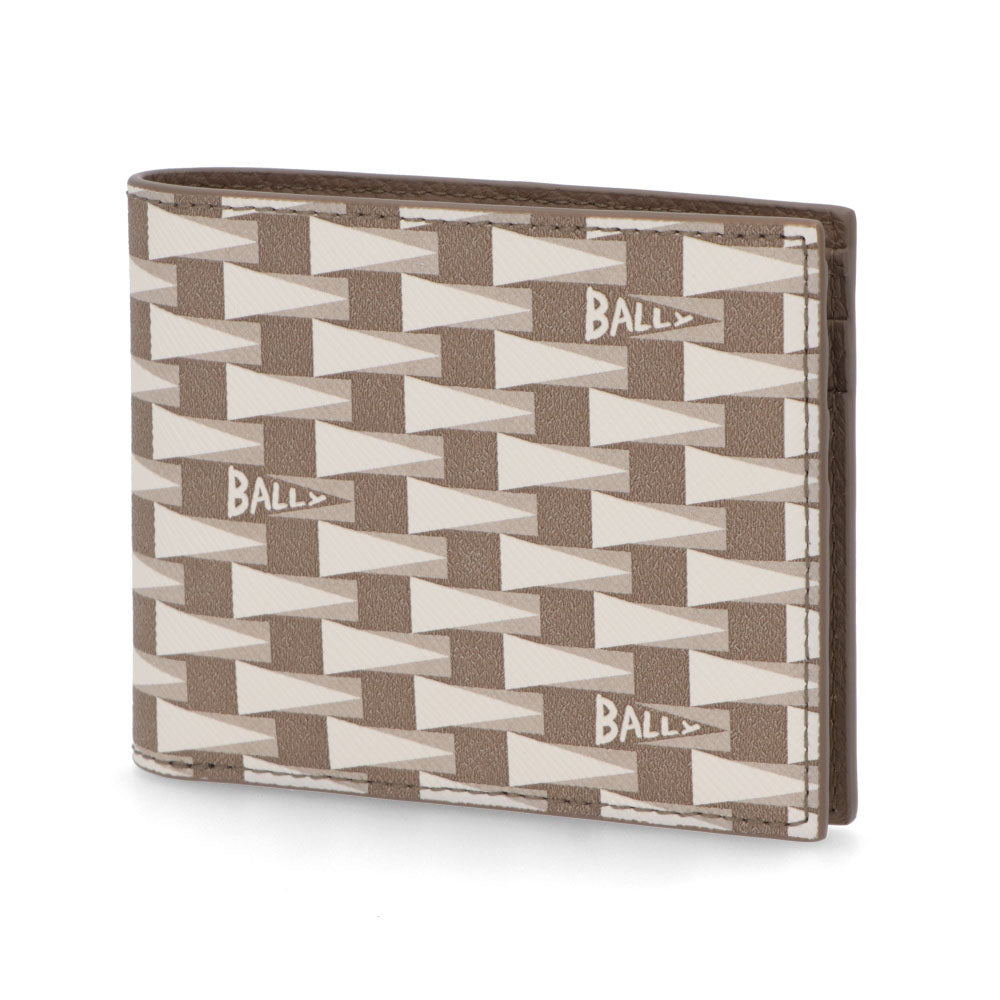 BALLY 二つ折り財布 グレージュ レザー ロゴ ペナントモチーフ