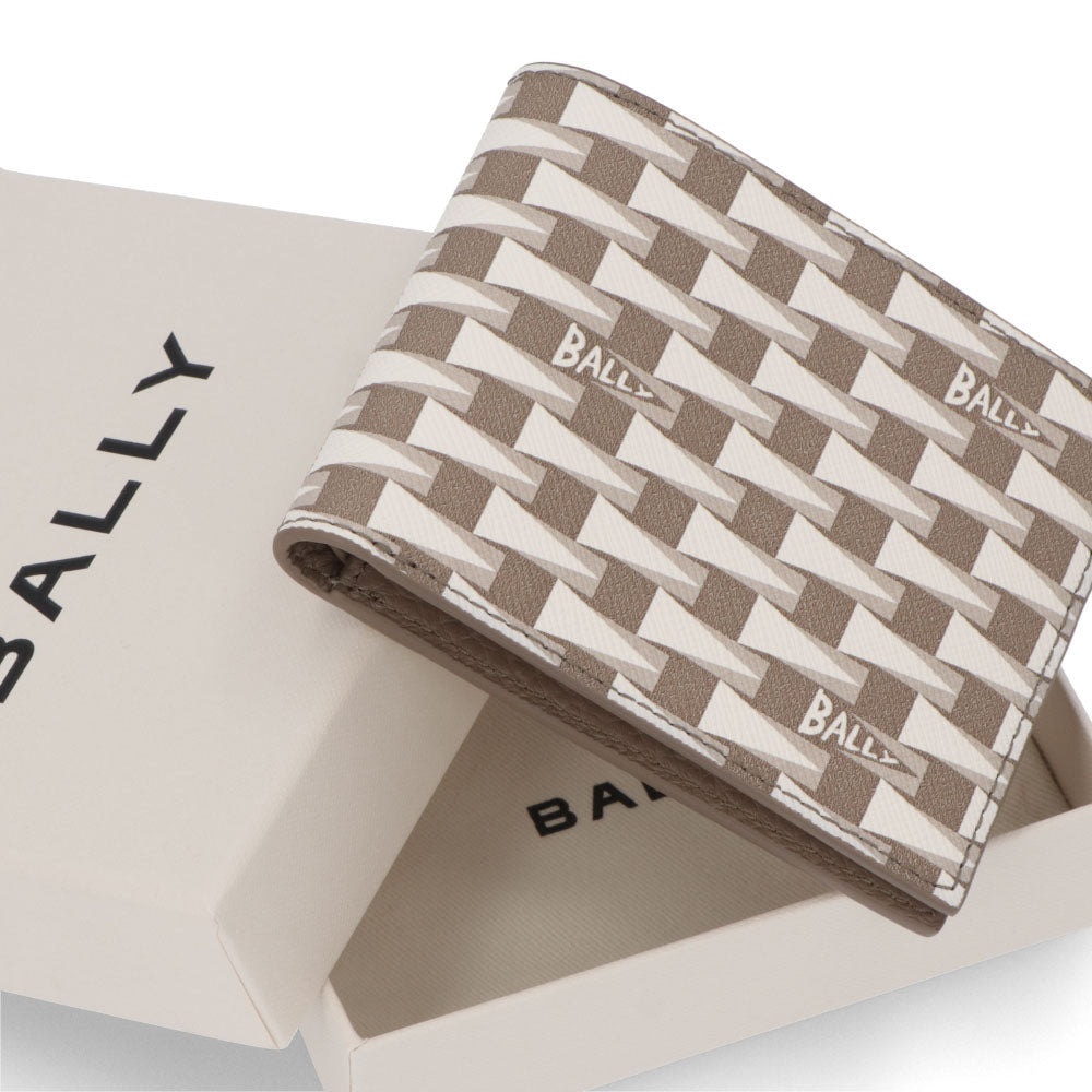 BALLY 二つ折り財布 グレージュ レザー ロゴ ペナントモチーフ
