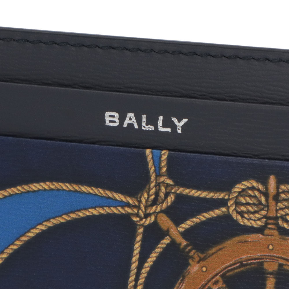 BALLY カードケース ネイビー レザー ロゴ プリント 航海