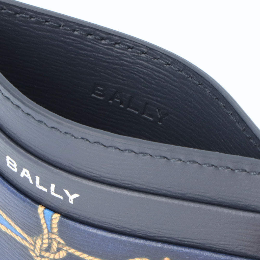 BALLY カードケース ネイビー レザー ロゴ プリント 航海
