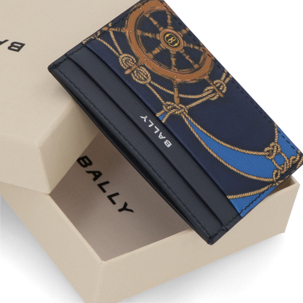 BALLY カードケース ネイビー レザー ロゴ プリント 航海